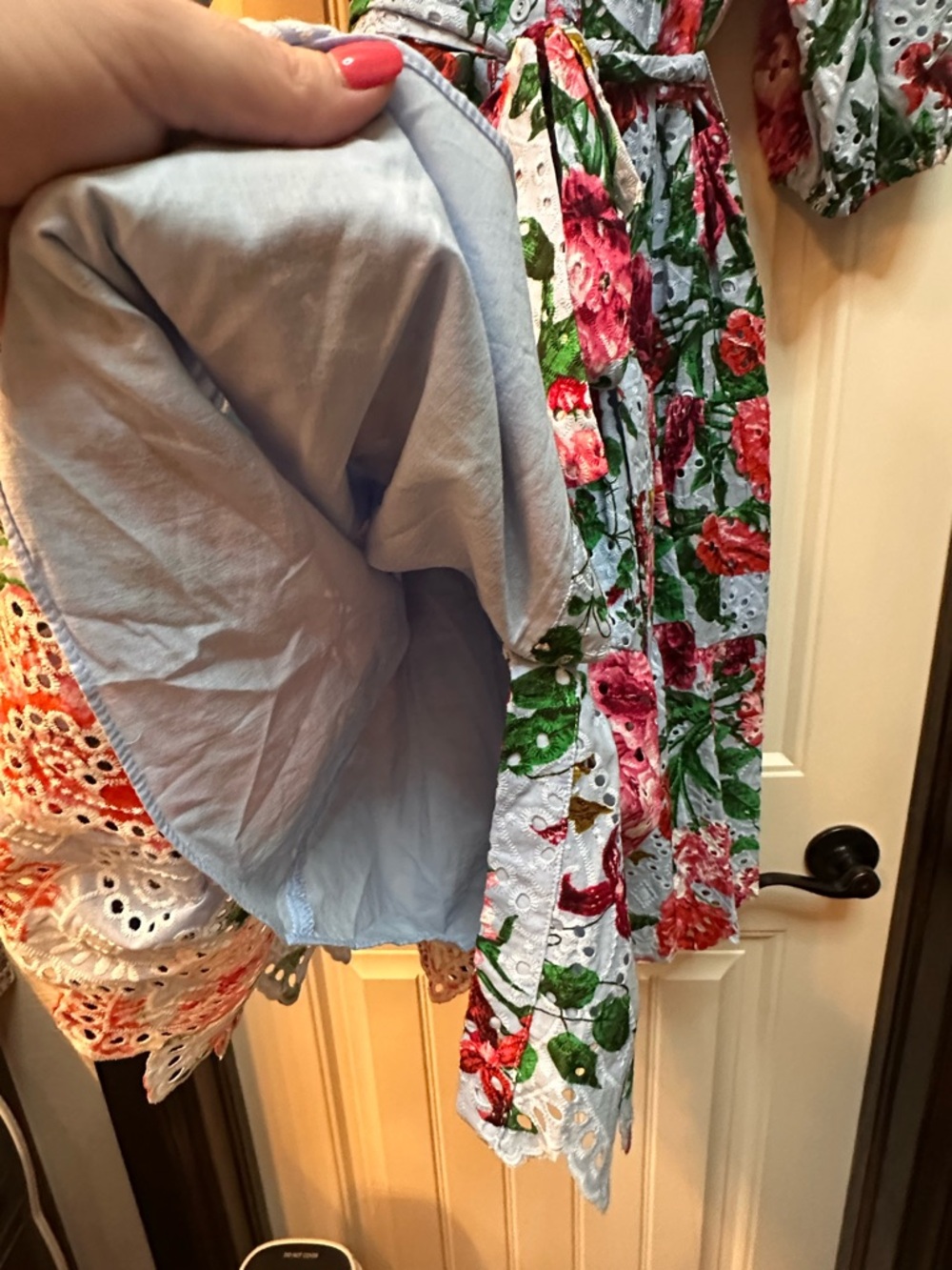 Gibson Latimer Light Blue Eyelet Midi Dress with Pink & Green Floral Print - Picture 3 of 6